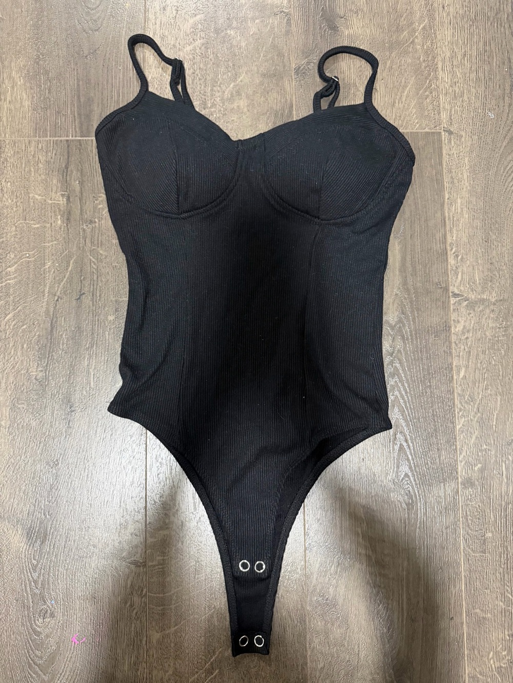 Black Ribbed One-Piece Bodysuit XS